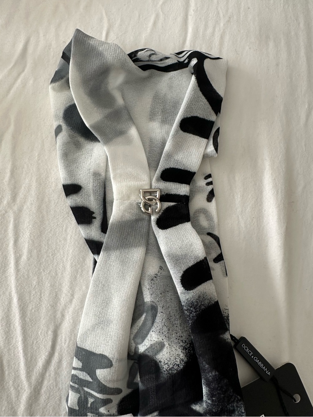 Dolce & Gabbana Black & White Logo-Detail Silk headband